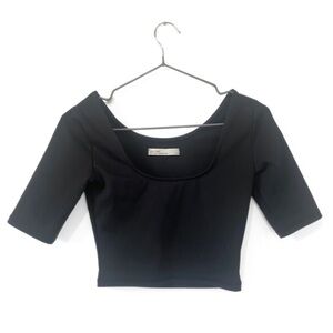 Oak + Fort Black Scoop-Neck 3/4 Sleeve Crop Top Size XS